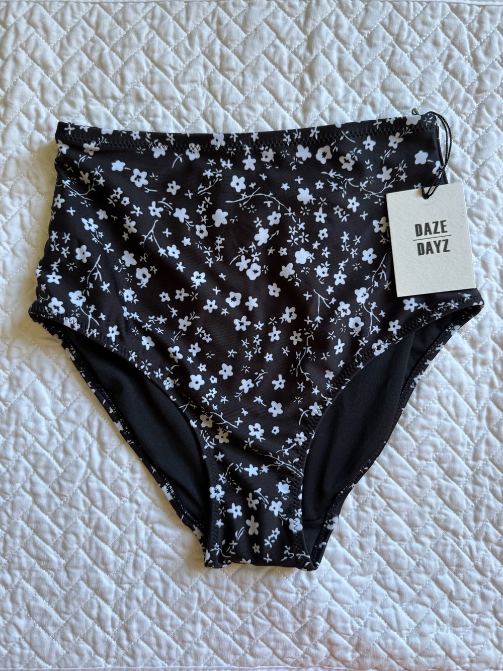 NWT: Daze Dayz High Waist Black Floral Bikini Bottoms